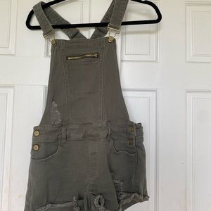 olive green overall shorts